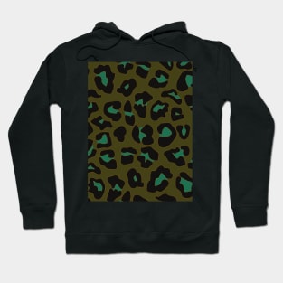 Olive Green, Turquoise and Yellow Leopard Spots Print Hoodie